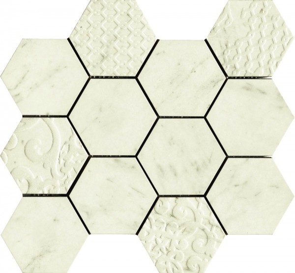 Unicom Starker Muse Hexagon Carrara Bodenfliese 30x34 Art.-Nr.: 5859 - Marmoroptik Fliese in Farbmix
