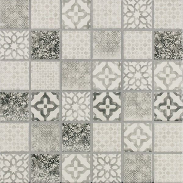 Jasba Pattern Vola Grau Secura Mosaikfliese 5X5 R10/B Art.-Nr.: 42501H - Retro Fliese in Grau/Schlamm