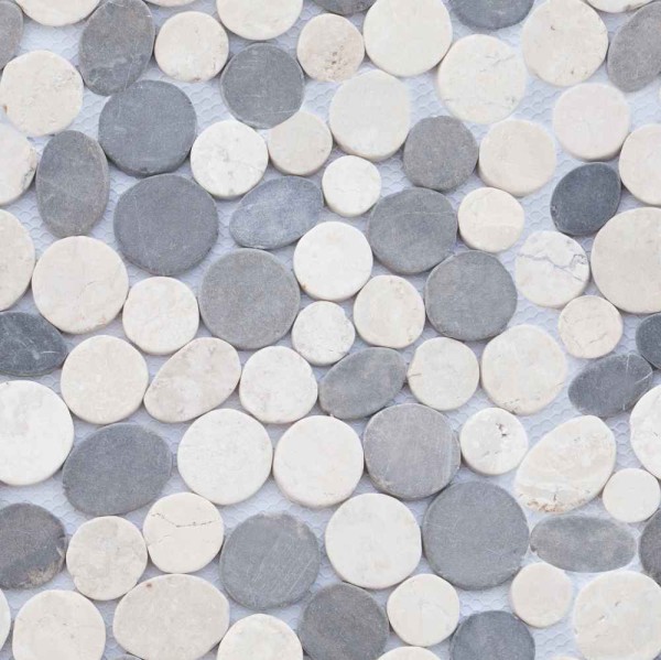 Bärwolf Naturstein White Grey Mix Pebble Mosaikfliese 30x30/1,0 R10/C Art.-Nr. PMG-10001