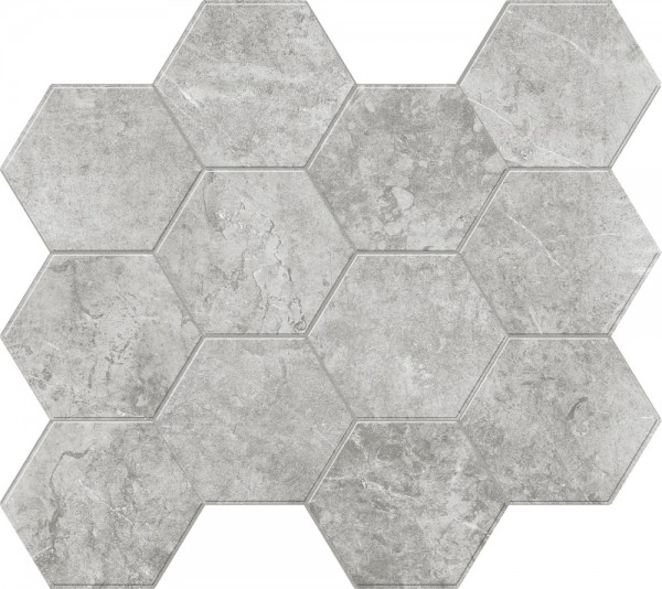 Unicom Starker Evo Stone Hexagon Mist Bodenfliese 30X34 Art.-Nr.: 7786 - Natursteinoptik Fliese in Grau/Schlamm