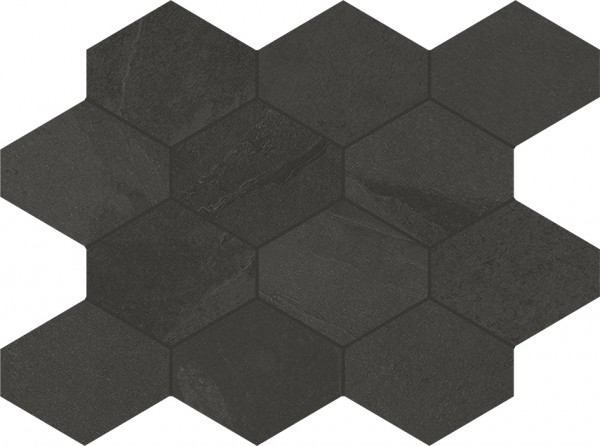 Musterfliesenstück für Unicom Starker Brazilian Slate Rail Black Hexagon Sechseckdekor 25x34 Art-Nr.: 8495